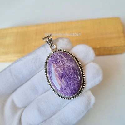Hermoso colgante de piedras preciosas Charoite de plata de ley 925 hecho a mano PG5607 Foto 1 de 3