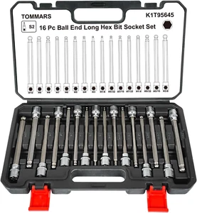 16-Pc 3/8 Inch Drive Ball End Long Hex Bit Socket Set, Extra Long Allen Socket S - Picture 1 of 7