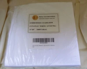 New Brothread 2.5 oz Cut Away Machine Embroidery Stabilizer Backing 8"X8" x 100 - Picture 1 of 3