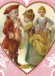 Tarjeta de San Valentín de principios de 1900 - Saludo de amor verdadero - Niños aristocráticos - Colonial - Imagen 1 de 3