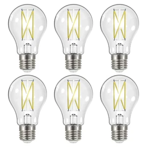 6 Pack Satco S12414 8W =60W Dimmable LED Filament A19 Clear E26 Base 2700K 120V - Picture 1 of 8