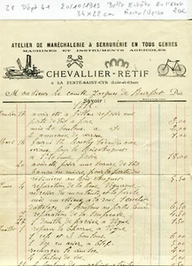 Dépt 41 - La Ferté St Cyr - Belle Entête Atelier de Maréchalerie Serrurerie 1913 - Imagen 1 de 1