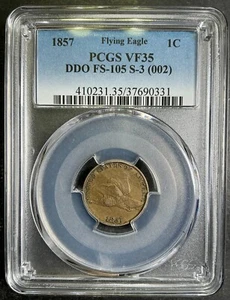 PCGS VF35 1857 Flying Eagle Cent DDO Doubled Die S-3 Snow 3 FS-105 Mint Error SV - Picture 1 of 2