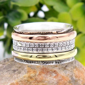 925 Sterling Silver Meditation Healing Handmade Spinner Ring Fidget Ring - Picture 1 of 2