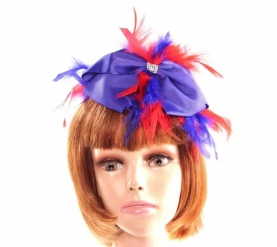 Chandelle Feather Headband Society Fascinator Bow Rhinestones Red Hat Lady - Image 1 of 4