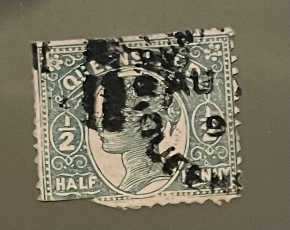 QUEENSLAND sello postal reina Victoria medio centavo Foto 1 de 1