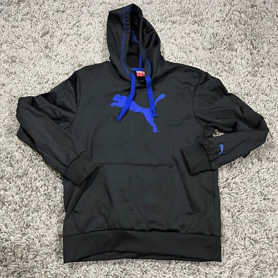 Puma Sweater Youth M Medium Black Blue Puma Logo Hoodie Hooded Pullover - Image 1 of 4