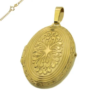 Medaillon oval Silber Gelbvergoldet 1A Amulett mittelgroß 2 Bilder Gravur Gold - Picture 1 of 10