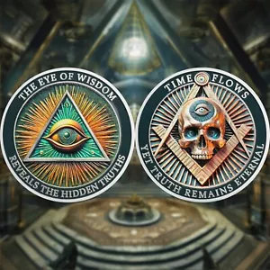 Allsehendes Auge Freimaurer Münzen-3D Totenkopf-Master Mason Freemason Sammlerstück Geschenk - Bild 1 von 18