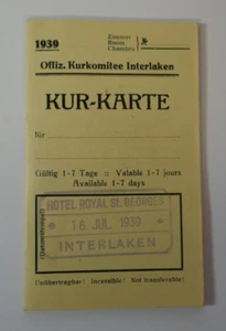 INTERLAKEN Switzerland 1939 Travel Booklet TOURIST TAX - ROYAL ST GEORGE HOTEL - Picture 1 of 4