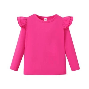 12M-7Y Toddler Baby Girls T Shirt Solid Color Blouse Ruffle Top Cotton Casual... - Picture 1 of 7