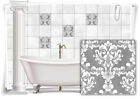 Fliesen-Aufkleber Fliesen-Bilder Damast Barock Nostalgie Floral Grau Bad WC Deko