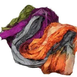 Recycled Sari Silk Ribbon - Mix color Yarn - Sari Silk Ribbons - Silk Strips - Picture 1 of 4