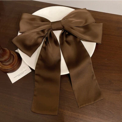 Large Bow Ribbon Hair Clip Double Satin Bowknot Hairpin Top Clip Solid Color New - Image 1 of 4