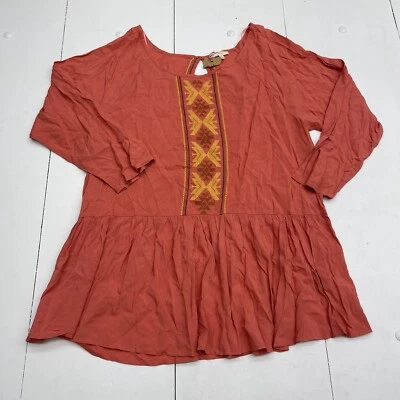 Easel Coral Embroidered Long Sleeve Ruffle Tunic Top Women’s Size Large - Image 1 of 4