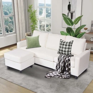 Sectional Sofa Set Linen L-Shaped Convertible 78'' Couch with Chaise Ottoman - Picture 1 of 8