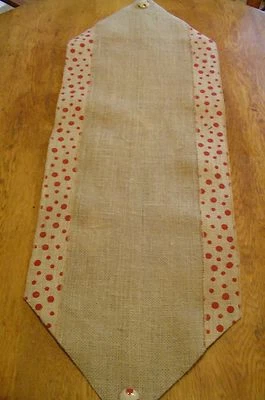 Handmade Burlap Table Runner - Natural Jute Burlap W/ RED Dot Border - 42" X 14" - Image 1 of 2