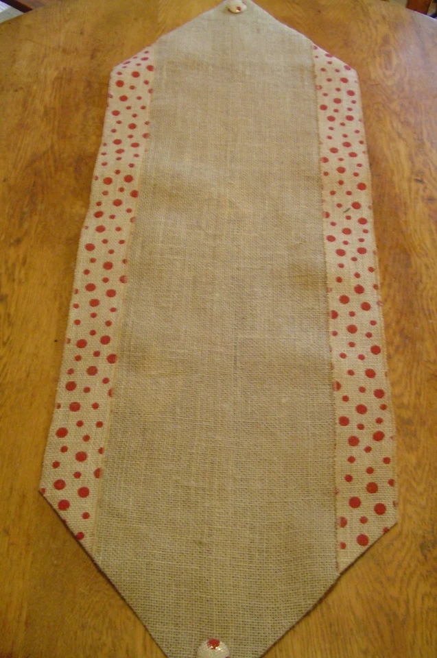 Handmade Burlap Table Runner - Natural Jute Burlap W/ RED Dot Border - 42" X 14" - Image 1 of 2
