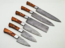 Set Of 6 Handmade Damascus Steel Kitchen Knives With Leather Case!! 