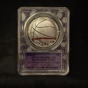 2020-P Basketball Hall of Fame- PCGS PR70DCAM - 1st Official Colorized U.S. Coin - Picture 1 of 2