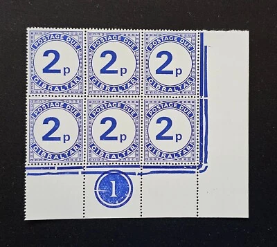 Estampillas de Gibraltar 1971 QEII franqueo vencido BK SG D6 Scott J6 2p azul placa MNH #1 Foto 1 de 4