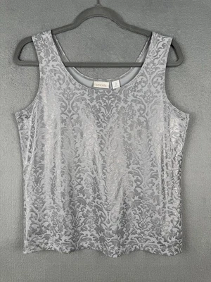 Camiseta sin mangas Chico’s gris plata floral talla pequeña elástica sin mangas elegante Foto 1 de 4