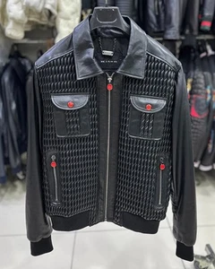 Kiton Embroidered Genuine Leather Men's Premium Luxury Bomber Jacket - Picture 1 of 4