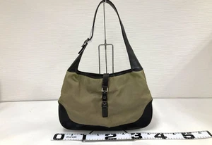 GUCCI Jackie Shoulder Bag Handbag Canvas Leather Khaki Brown Silver 001 3346 - Picture 1 of 24