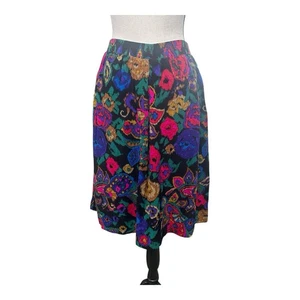 Vintage dunkel bunt abstrakt Blumen Midirock 8 Made in USA Grannycore Russ Union - Bild 1 von 10