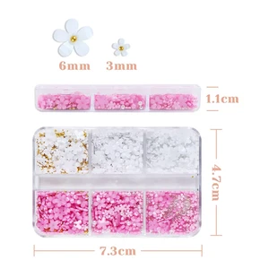 Misto Rosa Bianco Piccolo Fiore Nail Art Charms Con Oro Argento Perline Resina K - Foto 1 di 16