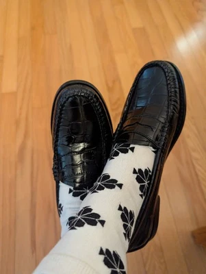 G.H. BASS Womens Black Croc Whitney Slip On Leather Penny Loafers Shoes 7.5 M - Image 1 of 4