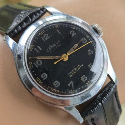 Vintage GENEVA men's manual wind watch AS1187/94 Black dial 1950s - Image 1 of 4