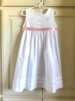 Strasburg Children White Cotton Sleeveless Slip Dress with Lace  Embroidery Sz 4 - Image 1 of 4
