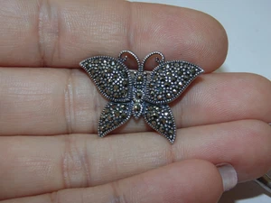 Spilla marcasite farfalla argento sterling 925 vintage tenuta bellissima - Foto 1 di 1