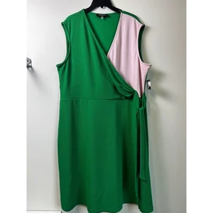 Kasper Women's Color Block Dress Green Pink Sleeveless Knee Length SZ XXL NWT - Picture 1 of 12