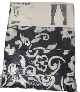 Set of 2 IKEA Kungslilja Monochrome Floral Tab Top Curtains Black White 57"x98" - Picture 1 of 6