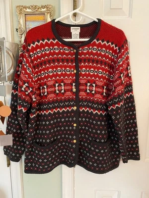 De Colección Liz Baker Suéter Mujer 1X Estrella Nórdica Cárdigan Chaqueta Rojo Negro Foto 1 de 4