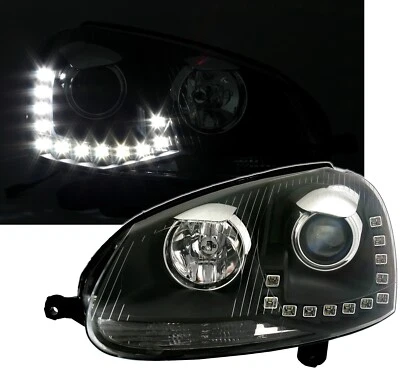 Scheinwerfer Set für VW Golf 5 + Jetta 3 in Schwarz mit LED Tagfahrlicht TFL DRL - Bild 1 von 4