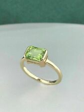 2Ct Emerald Cut Simulated Green Peridot Engagement Ring 925 Silver Gold Plated