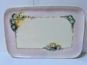 Antiguo P.L. Bandeja tocador de porcelana floral Limoges Francia pintada a mano firmada - Imagen 1 de 4