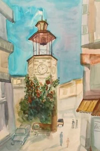 Vintage watercolor painting cityscape - Imagen 1 de 12