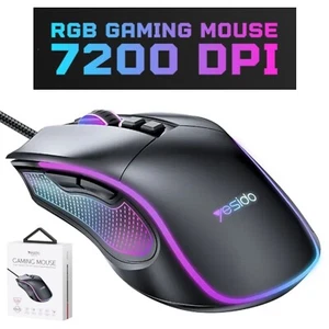RGB Gaming Mouse Wired 7200 DPI 6 Programmable Buttons Optical Sensor PC Laptop - Picture 1 of 12