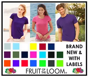 Men's Ladies Women's Plain Fruit of the Loom Ladyfit T-Shirt Original Shirt Crew - Picture 1 of 33