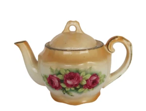 Vintage Czechoslovakia Pottery peach floral personal teapot - Picture 1 of 7