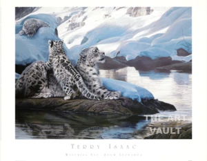 Leopardos de las nieves Watchful Eye de Terry Isaac 28x22 pulgadas - Imagen 1 de 1