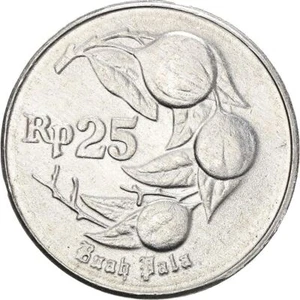 Indonesian 25 Rupiah Coin | Nutmeg | Myristica Fragrans | KM55 |1991 - 1996 - Picture 1 of 8