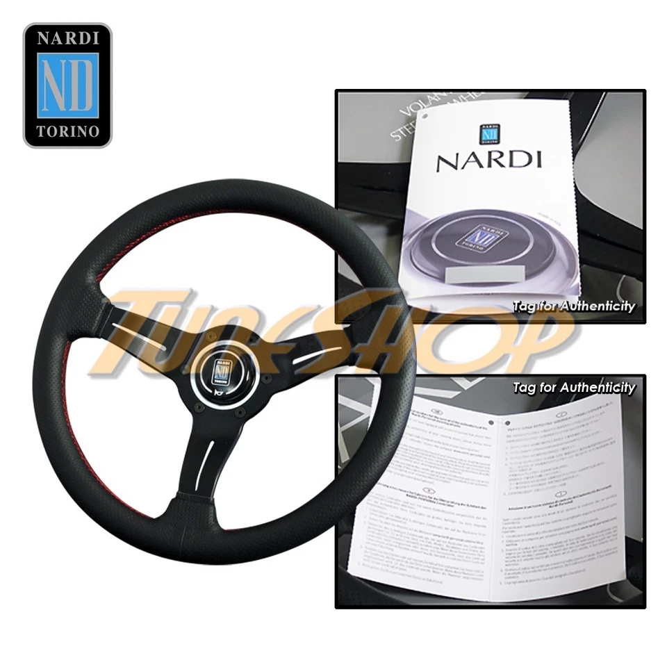 ITALY NARDI RALLY DEEP CORN 330MM STEERING WHEEL BLACK PERFORATED LEATHER RED/B - Image 1 of 1