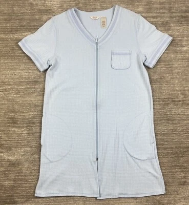 Camisón Adonna para mujer azul medio cremallera completa manga corta mezcla de algodón Foto 1 de 4