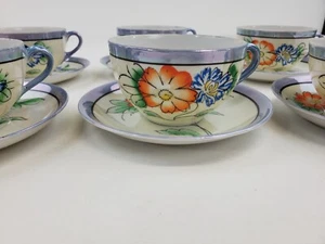 Set of 6 Vintage Luster Ware hand painted cups and saucers floral - Picture 1 of 9