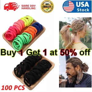 Lots 100PCS Think Hair Ties Small Seamless Hair Bands Elastic Ponytail Holders - Picture 1 of 13